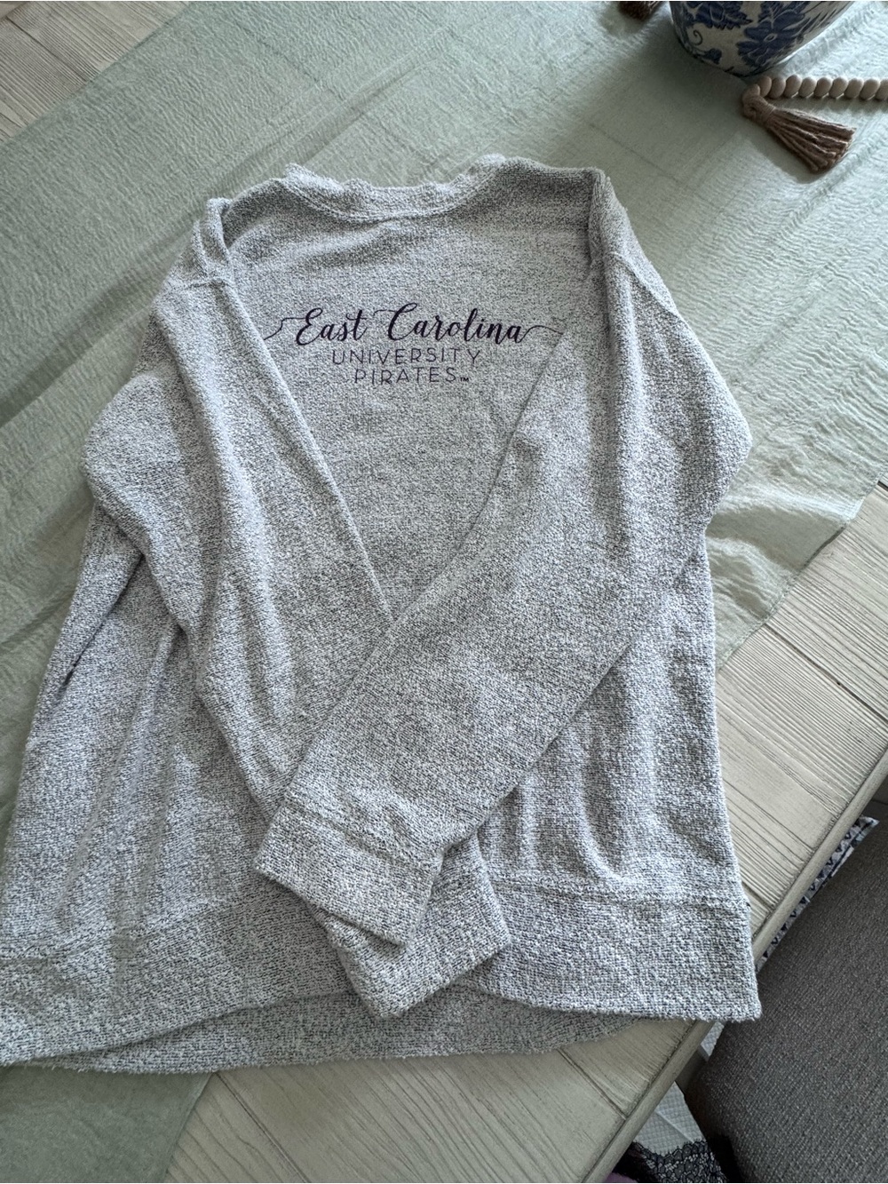 MV Sport East Carolina University Pirates Heather Gray V‑Neck Sweater
